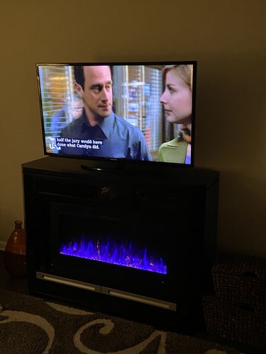 Customer photo review of Napoleon Alanis Electric Fireplace TV & Media Console in Black