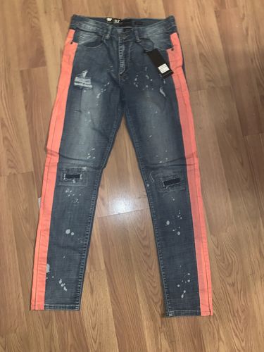 Customer photo review of Side Stripe Print Skinny Fit Track Denim Black - Pink (M4701DB)