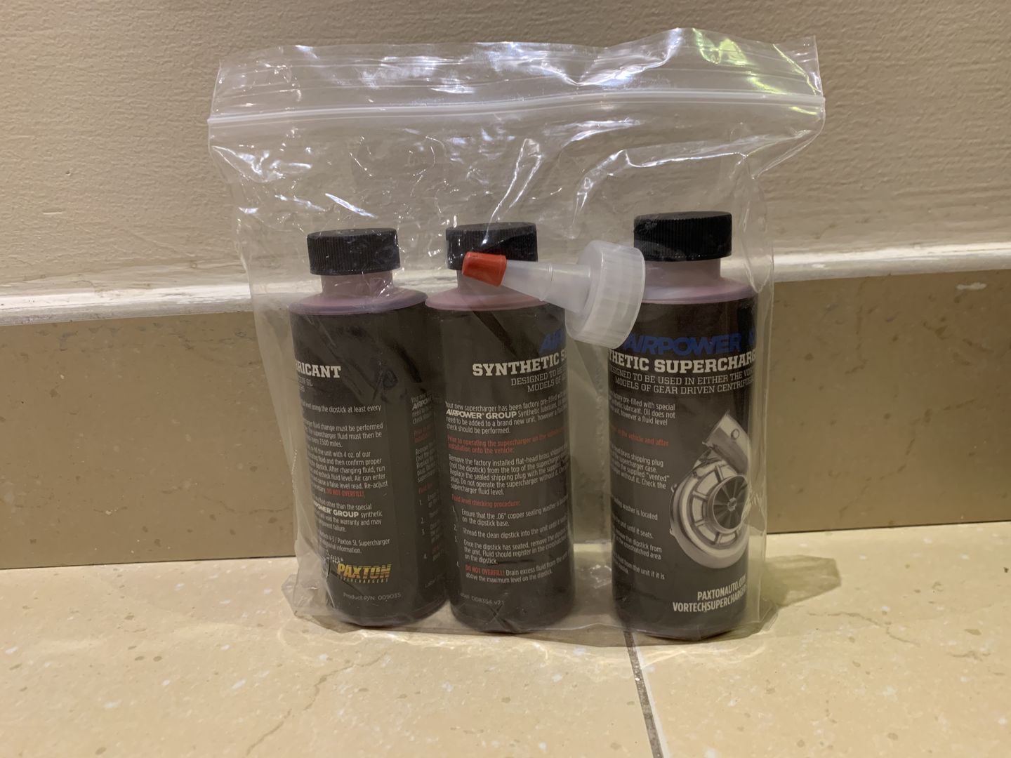 Customer photo review of Vortech V3 Blower Oil Three-Pack 4-oz Bottles