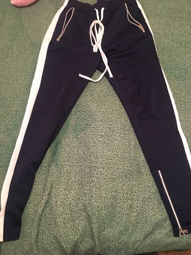 Customer photo review of Side Stripe Zip Pocket Track Pants Navy - White (ZCM4418PS)