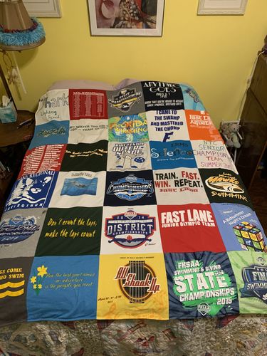 T-shirt quilt with swimming themes by Lori from FL