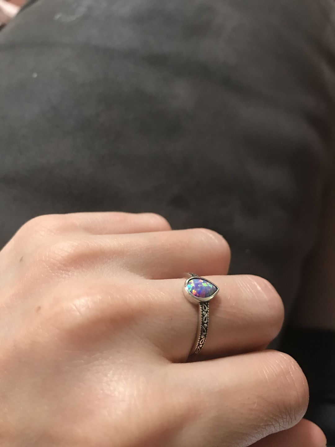 Customer photo review of Purple Tear Drop Opal Ring