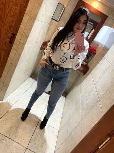 Customer photo review of Buttoned Print Long Sleeve Casual Blouse