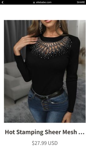 Customer photo review of Hot Stamping Sheer Mesh Insert Long Sleeve Blouse
