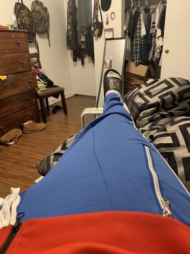 Customer photo review of Zip Pocket Side Stripe Track Pants Royal - White (M4418PS)