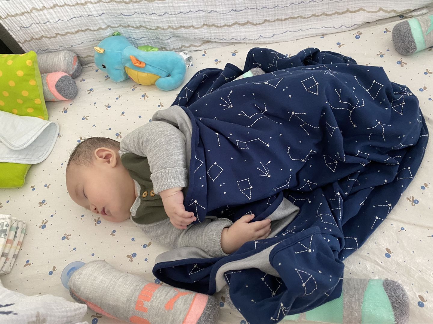 Customer photo review of Toddler Blanket, 4 Season® Merino Wool & Organic Cotton Blanket, 52.5" x 40", Night Sky™