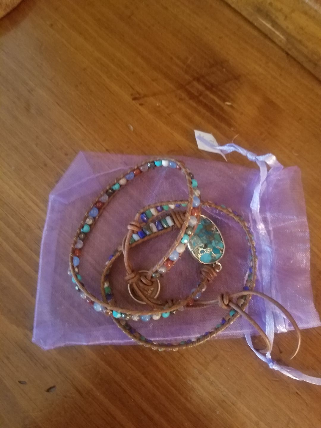 Customer photo review of Natural Turquoise & Jasper Wrap Bracelet