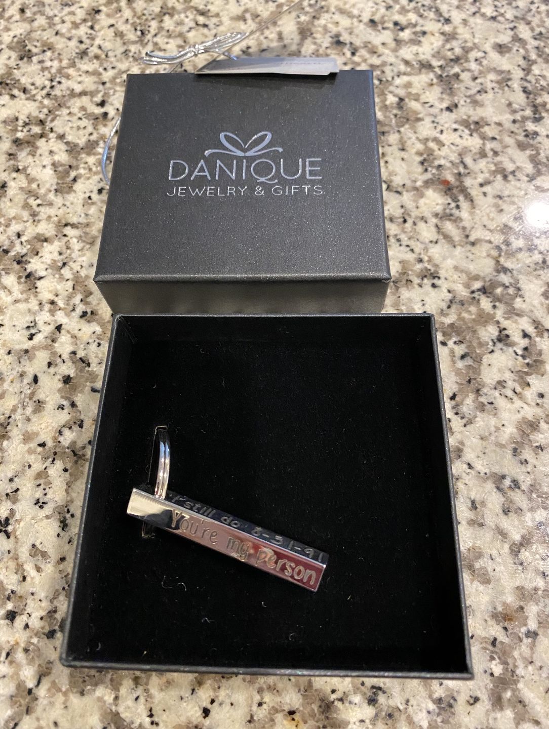 Customer photo review of Personalized 3D Bar Keychain, 4 Sided Metal Key fob