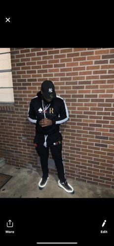 Customer photo review of Side Stripe Print Skinny Fit Track Denim Black - Pink (M4701DB)