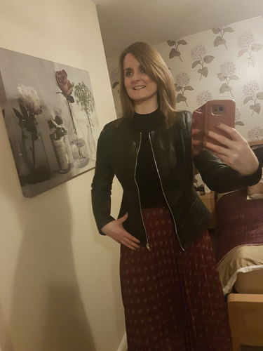 Customer photo review of Elaine Black Round Neck Biker Jacket