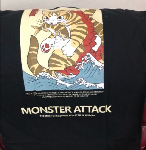 Customer photo review of Japanese Godzilla Cat T-Shirt