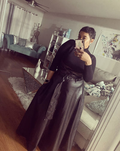Customer photo review of High-Waist Belted PU Skirt