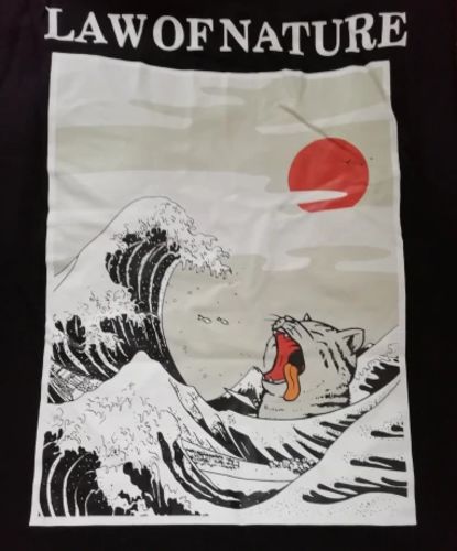 Customer photo review of Japanese Funny Cat Wave T-Shirt
