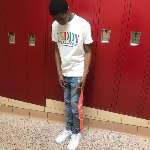 Customer photo review of Side Stripe Distressed Skinny Fit Track Denim Blue Wash - Orange Peachish 🍑 (M4708R1D)