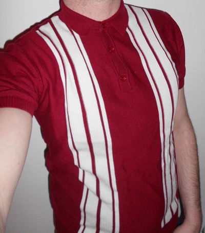 Customer photo review of Mens Knitted Polo - Burgundy/White