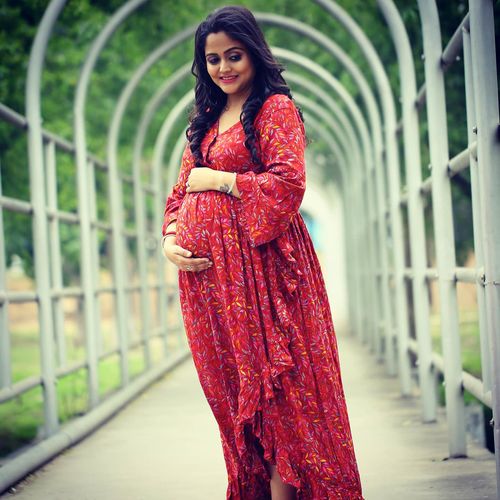 Customer photo review of Crimson Frill Maternity & Nursing Wrap Dress