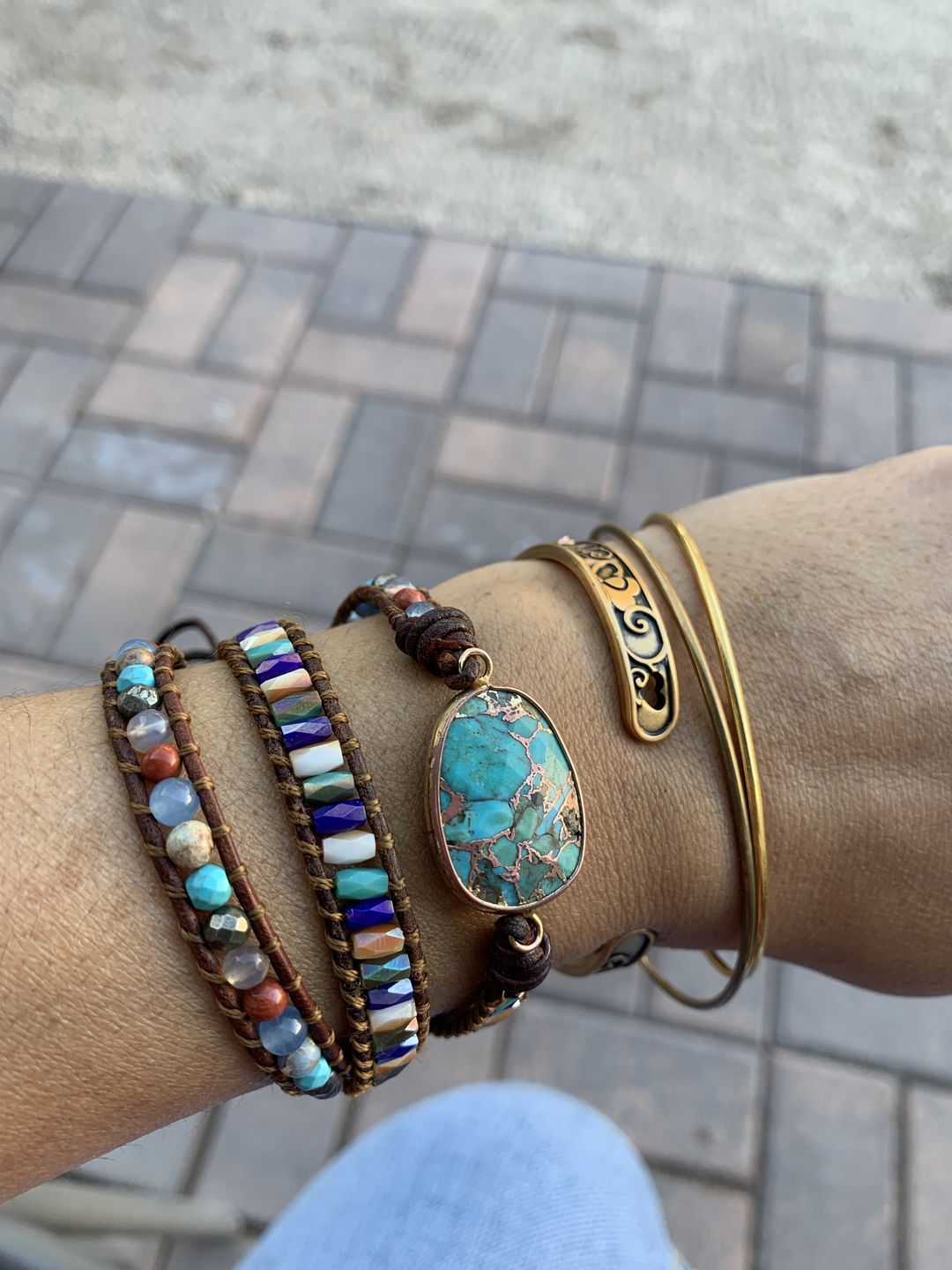 Customer photo review of Natural Turquoise & Jasper Wrap Bracelet