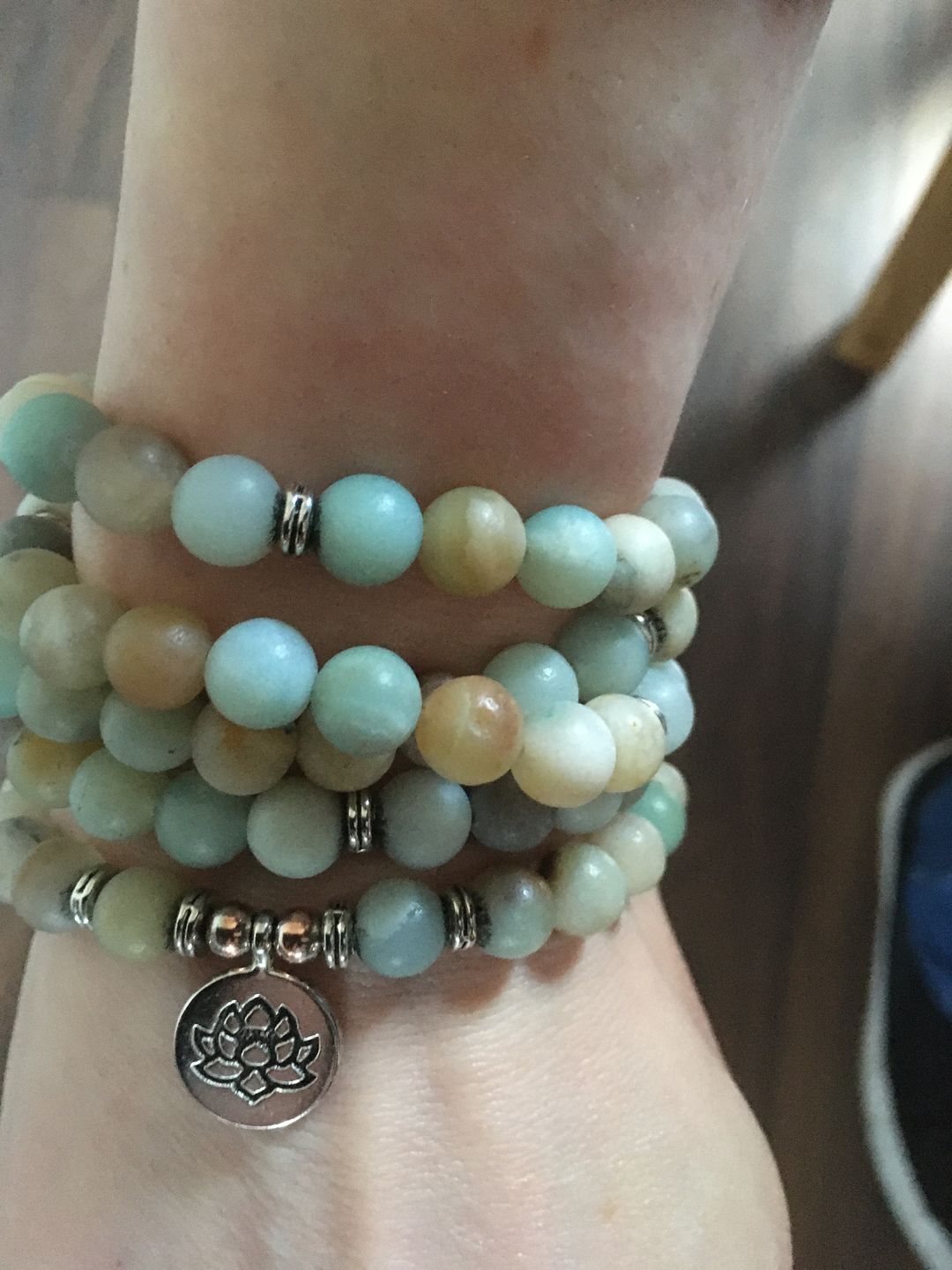 Customer photo review of 108 Natural Matte Amazonite Stone Mala Prayer Beads