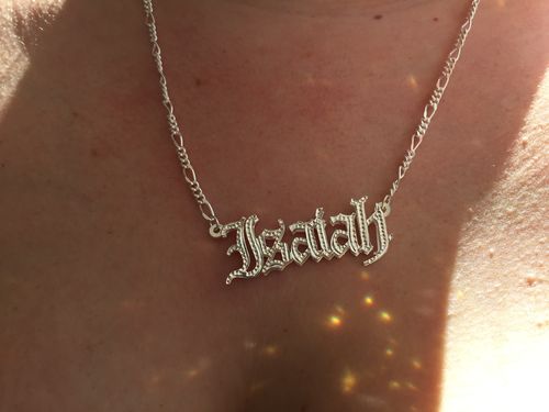 Customer photo review of Double Plated Gothic Angelina Style Name Necklace