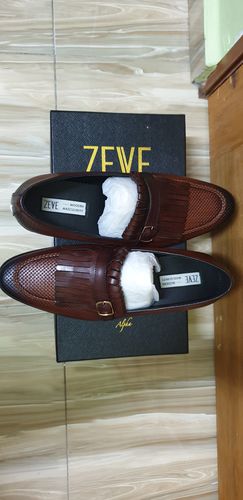 Customer photo review of Fringe Kiltie Loafer - Cognac Tan Woven Leather with Side Buckle (Hand Painted Patina)