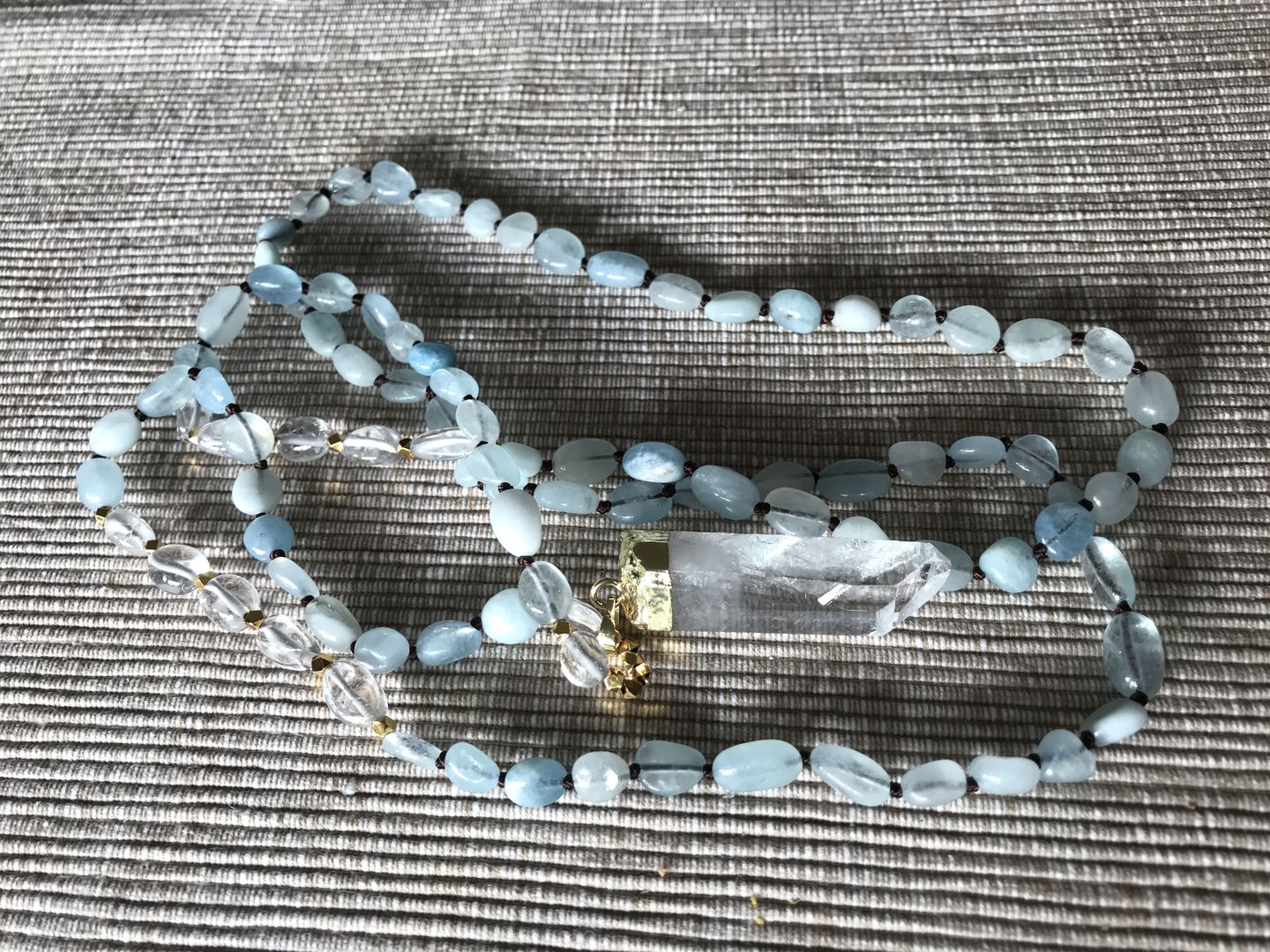 Customer photo review of Natural Aquamarine & Clear Quartz Gemstone Necklace