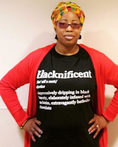 Customer photo review of African Print Head Wrap With Satin-Lined(Yellow Green Kente)-AW1700