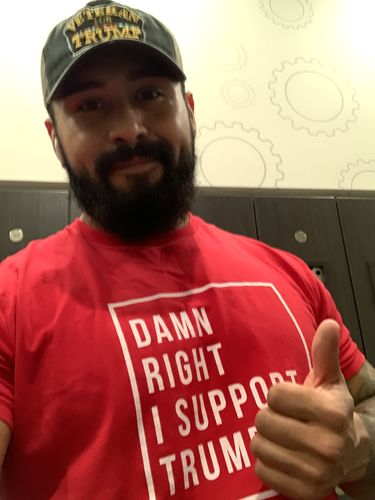 Customer photo review of Damn Right I Support Trump (White) T-Shirt