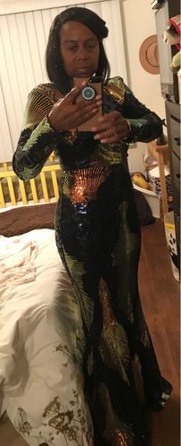 Customer photo review of Color Block Blue Maxi Sequin Fishtail Dress FT19747