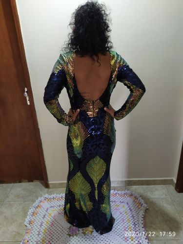 Customer photo review of Color Block Blue Maxi Sequin Fishtail Dress FT19747
