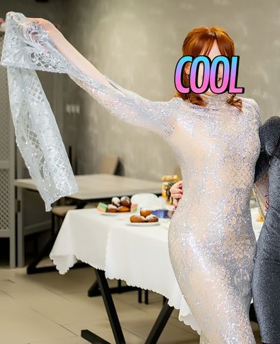 Customer photo review of Glitter Lace Mesh Long Sleeve Prom Dress