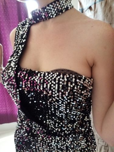 Customer photo review of Shoulder Straps Backless Long Satin Dress