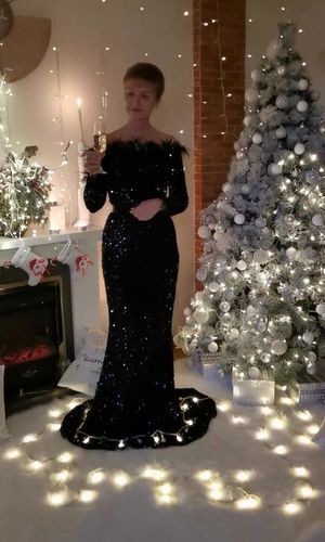 Customer photo review of Feather Sequin Gorgeous Night Out Dress