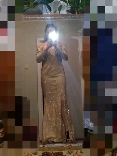 Customer photo review of Glitter High Split V Neck Long Sleeves Evening Gown Dress
