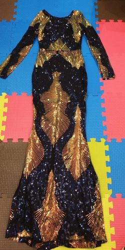 Customer photo review of Color Block Blue Maxi Sequin Fishtail Dress FT19747