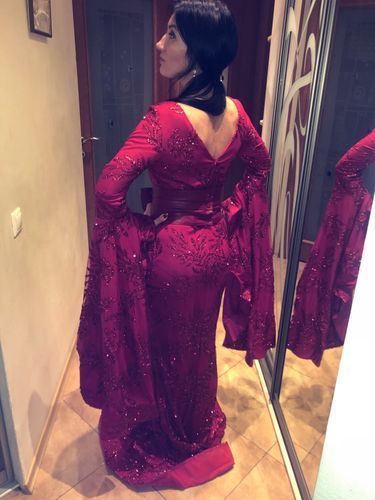 Customer photo review of Vintage Red Bell Sleeve Maxi Dress