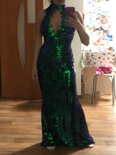 Customer photo review of One Shoulder Split Thigh Cut-out Maxi Dress