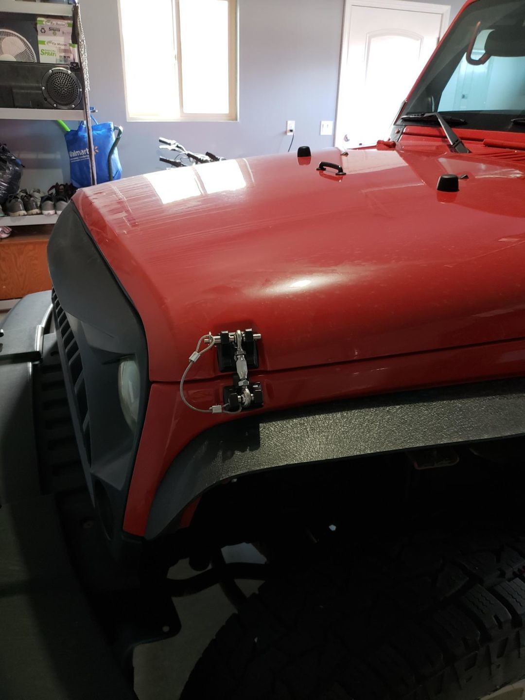 Customer photo review of Locking Hood Catch Kit - Black / Red (07-18 Jeep Wrangler JK/ JKU)