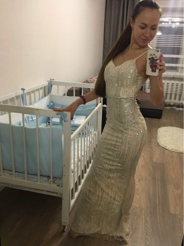 Customer photo review of Sexy V-Neck Backless Glitter Elegant Party Maxi Dress