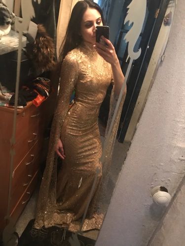 Customer photo review of Glitter Lace Mesh Long Sleeve Prom Dress