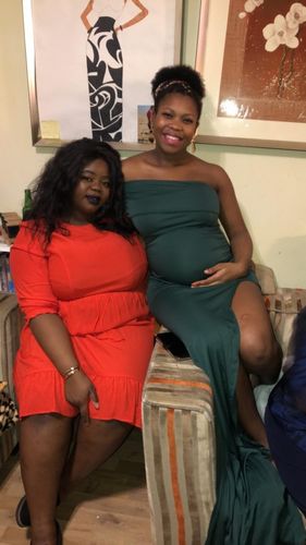 Customer photo review of One Shoulder Split Thigh Long Evening Gown