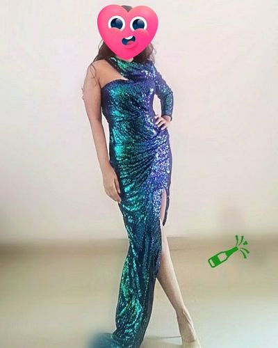 Customer photo review of Gradient Green High Split Sequin Cocktail Dress