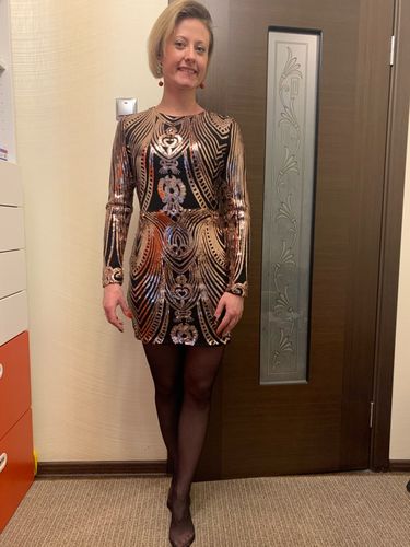 Customer photo review of Vintage Retro Black Mini Sequin Cocktail Party Dress FT19730