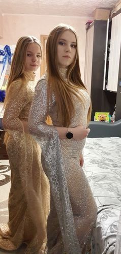Customer photo review of Glitter Lace Mesh Long Sleeve Prom Dress