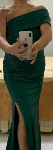 Customer photo review of One Shoulder Split Thigh Long Evening Gown