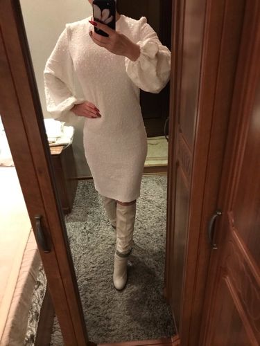Customer photo review of Sequin O Neck Flare Sleeve Bodycon Mini Dress