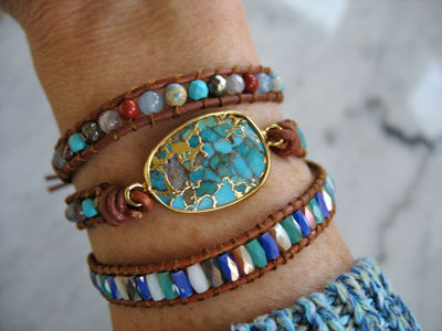 Customer photo review of Natural Turquoise & Jasper Wrap Bracelet