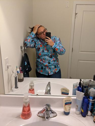 Customer photo review of The Office Secret Santa – Long Sleeve Button Up Oxford Shirt