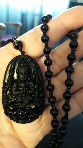 Customer photo review of Natural Obsidian Hand Carved Buddha Amulet Pendant Necklace