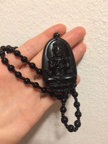 Customer photo review of Natural Obsidian Hand Carved Buddha Amulet Pendant Necklace