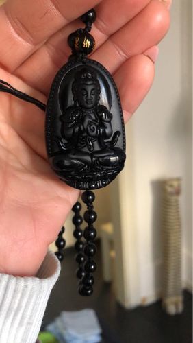 Customer photo review of Natural Obsidian Hand Carved Buddha Amulet Pendant Necklace